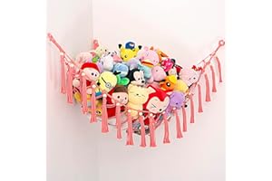 YKBU Stofftier-Hängematte zum Aufhängen, handgefertigt, groß, rosa Makramee, Spielzeug, Hängematte, Organizer, Stofftiere, Ecke, Plüschspielzeug, Schlafzimmer, Stauraum – 132.1 cm