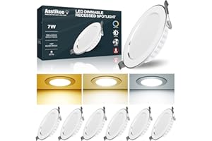 Asstikoo Spot Led Encastrable Dimmable,Extra Plat 30mm,7W Spot Salle de Bain, IP44 Spot de Plafond Trou Φ85-100mm,Aluminium Spot Encastré 230V 3000K 4500K 6500K pour Cuisine,Salon,lot de 6