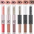 Erinde Liquid Glitter Matte Eyeshadow, Liquid Glitter Eyeliner and Matte Cream Eyeshadow 2 in 1, Korean Shimmer Matte Eyeshadow, Party Eye Makeup, Quick Drying, Easy to Apply, Long Lasting, #6PCS