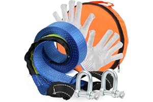 BUYGOO Abschleppseil Zubehör Set 8 Tonnen, 4.8cm x 5m Abschleppseil PKW mit Leuchtstoff Streifen, Notfall-Abschleppgurt mit 2 Dicken U-Förmigen & Rutsch Handschuhe & Aufbewahrungstasche, für Auto LKW