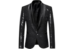 Mugoebu Herren Slim Fit Sakko Blazer Anzugjacke Freizeit EIN-Knopf Pailletten Glitter Anzug Jacke Karneval Kostüm für Hochzeit Party Festlich