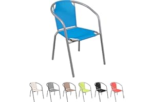 THE SECRET HOME - Silla en Lona para Jardín - Silla de Acero Apilable - Asiento de Exterior para Balcón, Terraza y Jardín (Azul)