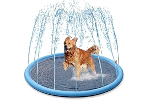 Flying Paws Tappeto Spray per Cani 150cm, Piscina Pieghevole per Cani & Bambini, Splash Pad con Fontana, Antiscivolo & Senza BPA (PVC 0,55mm), Gioco Acquatico per Giardino, Spiaggia, Piscina