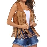 Qianderer Womens Tassel Sleeveless Vest Faux Suede Fringe Vest Jacket 70s Hippie Costume Boho Western Jacket Coat