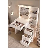 Yurudesign Monroe Makyaj Masası, 4 &Ccedil;ekmeceli, Hollywood Led Işıklı, Raflı, Beyaz