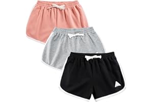 Rolanko Pantalones Cortos Niñas, Verano Algodón Deportivos Pantalón para Niños para Baile y Corree, 3 Packs