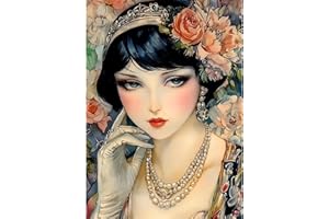 MAXBYE Vintage Dame 5D Diamond Painting Kits pour Adulte, DIY Diamond Art Kits Full Round Drill Cristal Images Arts Peinture Point Croix Diamant Painting Complet Home Wall Decor Cadeau 30x40 cm