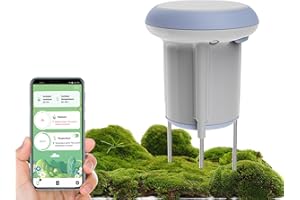 RISOON Sensore Intelligente di Umidità e Temperatura del Terreno con WiFi - Misuratore di Suolo Senza Hub per Prati, Giardini, Serre, Notifiche in Tempo Reale via App, IP65 Impermeabile