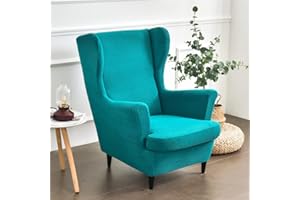 Highdi Funda de Sillón Orejero 2 Piezas Jacquard Elástica Fundas de Sillón Relax con Funda Cojín Independiente, Funda para Sofá Protector de Muebles para Dormitorio, Club (Azul Verde)