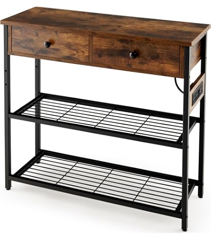 Set Di 2 Tavolini Consolle Stretti ELYKEN Con Prese E Porte USB - 100x15x80 Cm, Rovere Bianco, Stazione Di Ricarica
