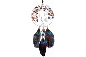 JOVIVI Boho Acchiappasogni di Albero della Vita da Parete con Piuma, Acchiappa Sogni in Pietre Naturali da Appendere, Ornamento Decorazione Casa Auto per Finestre Matrimonio-7 Chakra