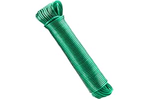 GZBtech Steel Core Washing Line with & Green PVC Coating, 30m/100ft Strong Clothesline Rope of 265lbs Bearing Capacity, Rust-proof and Weather Resistant String Line for Outdoor Garden Airer