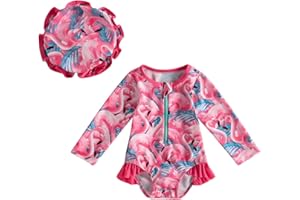 Caziffer Maillot Une Pièce Bébé Fille Imprimé Fleurs Maillots de Bain à Manche Longue Vêtement de Plage Bébé Swimwear pour Bébé Fille 0-7 Ans