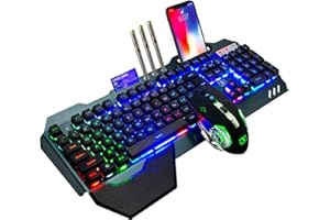 LEXONTECH Tastiera da gaming senza fili con sensazione meccanica retroilluminazione arcobaleno batteria ricaricabile da 3800mAh con poggiapolsi rimovibile+mouse da gioco a LED a 7 colori per scrittore/giocatori