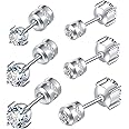 Hopply 3 Pairs Hypoallergenic Titanium Earrings for Sensitive Ears,Screw Back Surgical Stainless Steel 5A Cubic Zirconia Piercing Sleeper Stud Earrings