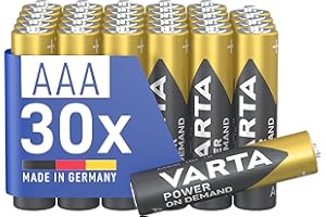 VARTA Baterie AAA, opakowanie 30 szt., Power on Demand, Alkaliczne, 1,5V, pakiet do przechowywania, na akcesoria komputerowe, urządzenia Smart Home, Made in Germany