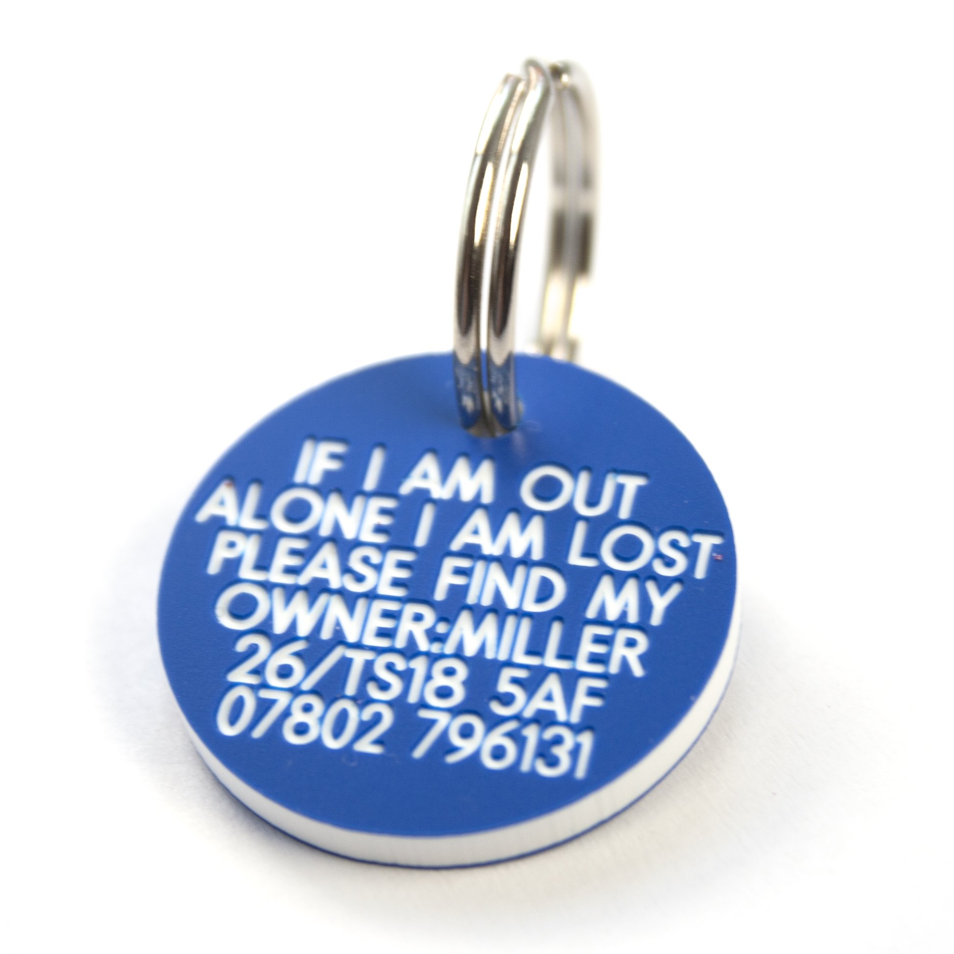 Engraving Studios Deeply engraved blue plastic 27mm circular dog tag