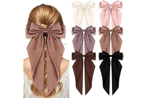 Fnaobai 6PCS Big Bows Hair Clips Vintage Large Ribbon Bow Clips Cute Oversized Satin Hair Clips with Long Tails Hair Aesthetic Accessories for Women Lady Girls