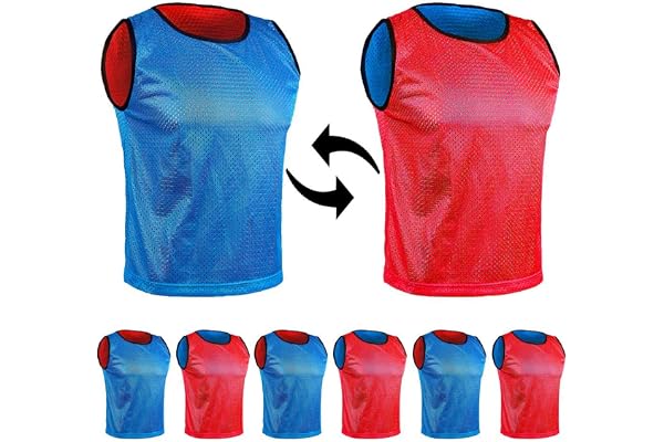 SPORTSBIBS Chasuble réversible de Football - L'ensemble de 6 Gilets Double Face, Maille Scrimmage Training, Juniors et Adultes, Mêlée de Bavoirs de Sports, t-Shirt de Course Unisex S M L XL