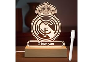 AIRUEEK Real Lampara Madrid, Madrid Regalos futbol Lampara Para Navidad, Cumpleaños, Base De Madera LáMpara Personalizada originales, Con Rotulador Para Pizarra Blanca