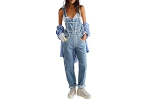 Vanchenl Damen Casual Denim Jean Overalls Lose Verstellbare Träger Baggy Latzhose Bib Romper Jumpsuit Harem Hosen