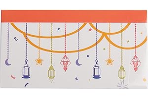 AL-MUALLIM BOOKS Eid Mubarak Money Wallets Envelopes - Eidi Gift Gold Foiled - Pack of 10 (Multicolour Lanterns)