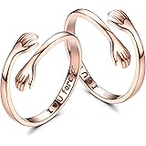 KALVICA 2 Pezzi Argento Sterling 925 Anelli Abbraccio Donna Uomo con Inciso I Love You Forever Placcato Oro Bianco Anello Abb