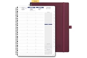 ‎POPRUN POPRUN Kalender 2024 Wochenplaner 28.5 x 22.2 cm - auf Deutsch - Terminplaner A4 Ringbuch mit 15-Minuten-Intervall und Vertikalem Wochenlayout, 100 GSM FSC®-Zertifiziertem Papier - Weinrot