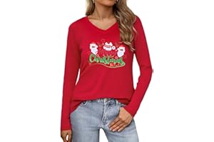 Wayleb Womens Christmas Tops Long Sleeve V Neck Round Neck Stylish Festive Shirts Comfortable Holiday T-Shirts Ladies Xmas Tee Casual Wear UK S-3XL