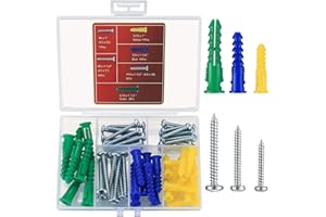 BNNRJIA 70 Pcs Screws and Wall Plugs, Plasterboard Masonry Ribbed Wall Plugs with Pan Head Self Tapping Drilling Screws, Brick Concrete Wall Fixings Screws and Wall Anchors, for Concrete Drywall Hanging