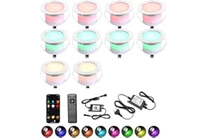 INDARUN 10 pièces WIFI Spot LED Encastrable Extérieur Ø45MM 12V RGBW（RGB+Blanc chaud） Contrôleur Étanche IP67 LED Lumières de terrasse pour Patio Path Steps de jardin