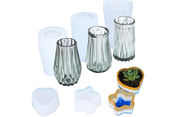 Cayway 5 PCS Moules en Résine Vase Foral, Silicone Moules Bijoux Résine Plante Pot de Fleurs Moule en Silicone Bouteille pour Résine Epoxy, Décoration de La Maison
