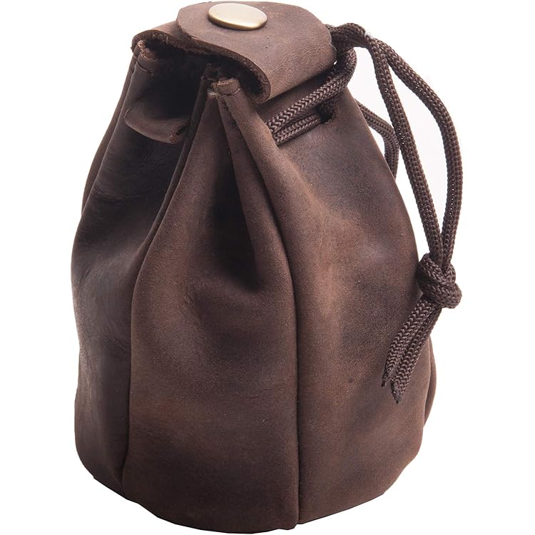 Petite Bourse Porte-monnaie Anders En Cuir Véritable - Fermeture Bouton Pression Et Cordon De Serrage - Marron, Style Médiéval