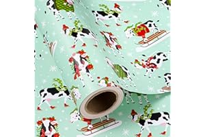 RUSPEPA Carta Da Regalo Natalizia A Forma Di Mucca - Mini Rotolo - 43,2 Cm X 10 M - Carta Da Regalo Natalizia Invernale Verde Chiaro A Forma Di Mucca Per Natale, Feste E Celebrazioni