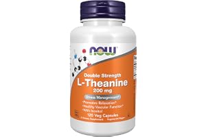 Now Foods L-Theanine Double Strength 200 mg with Inositol | Amino Acid for Relaxation & Stress Management & Calm Focus & Mood Balance & Cardiovascular Support | 120 Veg Capsules