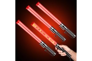 HiGiant [4 Pack] 16inch Traffic Wand, LED Traffic Control Baton, Small Orange Light Wands with 2 Flashing Modes, Air Traffic Control Light with Side Clip for Parking Direct, Airport Safety