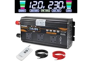 Yinleader Power Inverter DC 12V to 240V 3000W with LCD Display & Remote Control Power Converter with 3 AC Sockets & 4 USB Ports