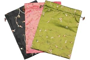kilofly Embroidered Silk Jacquard Travel Bag, Lingerie & Shoes, Value Set of 3