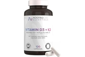 Nootro Labs Essentials Vitamin D3 4000 iu and K2 Capsules (60 Servings), Daily Vitamin D Supplements for Joint Care, Bone & Heart Health and Immune Support