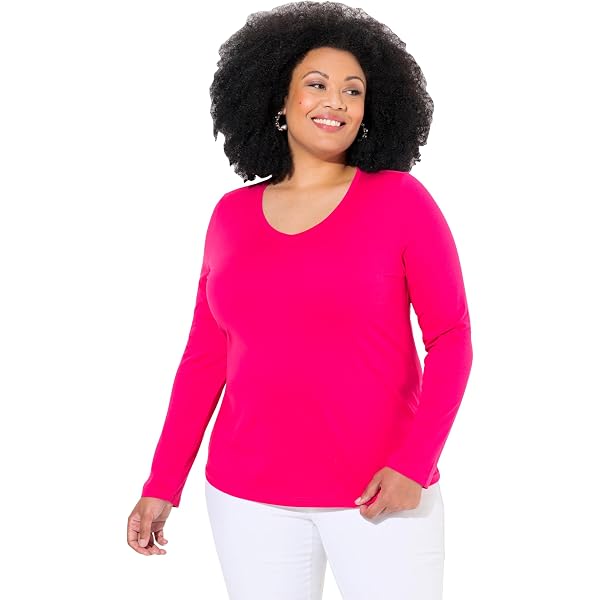 Ulla Popken Maglietta Basic, Scollo A V, Slim, Maniche