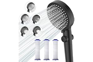 Dokkita Soffione Doccia Anticalcare Alta Pressione con 3 Filtri, Doccetta a Risparmio Idrico con 5 Modalità di Getto e Pulsante di Arresto, Multi-Functional High Pressure Shower Head - Nero
