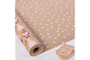 HBell Reversible Chirstmas Wrapping Paper Roll,Double-sided Xmas Wrapping Paper Brown Kraft Gift Wrapping Paper for Xmas Decoration Party DIY Carft,43cm*10m