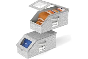 MISSLO 2 Pack Hat Organizer for Baseball Caps, Stackable Hat Racks Holder Cap Storage Container for Closet Sturdy Snapback Hats Box for Men with Cardboard, Grey