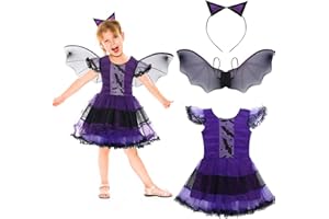 ZeYou Kostium nietoperza na Halloween, dla dziewczynek, kostium nietoperza, kostium czarownicy, Cosplay, sukienka tutu, zestaw dla dzieci
