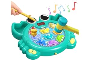 AOLIEH Juego de Martillo Interactivo, Juego de motricidad Fina Whack A Crab para niños pequeños con Sonido y luz, Juguete Montessori de Madera para 2 3 4 5 6 años, Juego de Pesca magnético