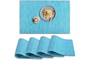 homEdge PVC Placemat, 4 PCS of Non-Slip Heat Resistant Place Mats, Washable Vinyl Placemats, Blue