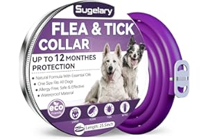 Sugelary Flea and Tick Collar for Dogs, 12 Months Protection Flea Treatment for Dogs Natural Adjustable Waterproof Dog Flea Collar Flea Treatment Collar for Small, Medium and Large Dogs (1Pack)