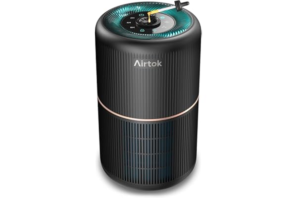 AIRTOK Purificateur d'Air, H13 HEPA Purificateur éliminant 99,97% de la poussière, de la fumée et des odeurs d'animaux, Air Purifier avec éponge parfumée, veilleuse, 3 niveaux de vitesse, Time