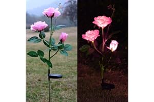 Homeleo Outdoor Solar Garden Lights, Solar Powered Artificial Rose Flower Lights for Gardening Dceorations Back Yard Patio Grave Cetemetry Decor- Pink