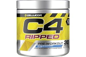 CELLUCOR Poudre pré-entraînement C4 Ripped - framboise bleue glacée | Boisson énergisante pré-entraînement | 150 mg de caféine + bêta-alanine + extrait de grain de café vert | 30 portions